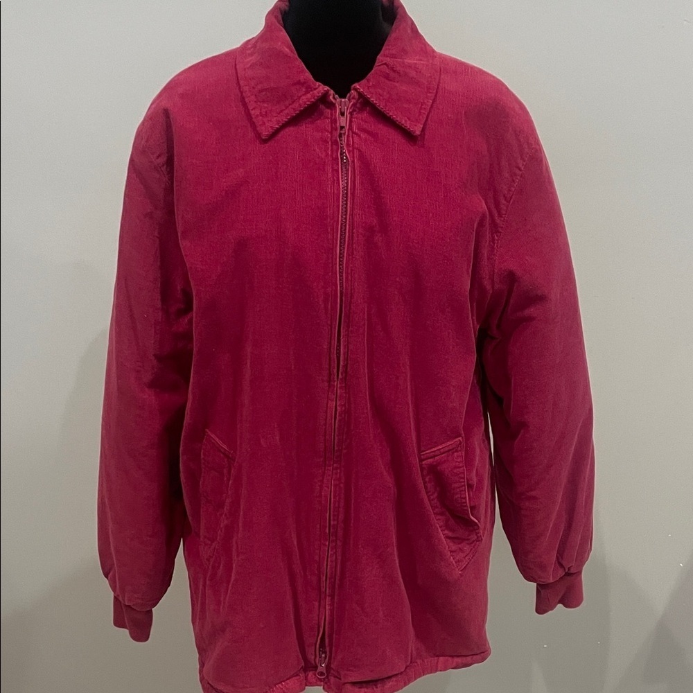Pinkish wine  Zip-Up corduroy Jacket vintage 80’s warm faux fur lined